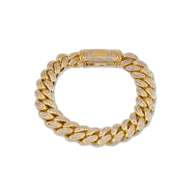 GLD Diamond Prong Link Bracelet 12mm (14k Gold Plated, 6in)
